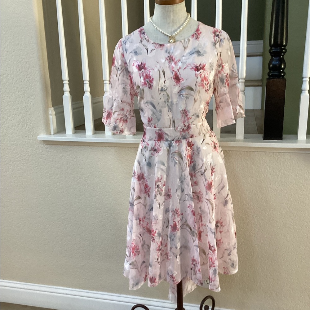 Floral Pink and White Women's Dress L